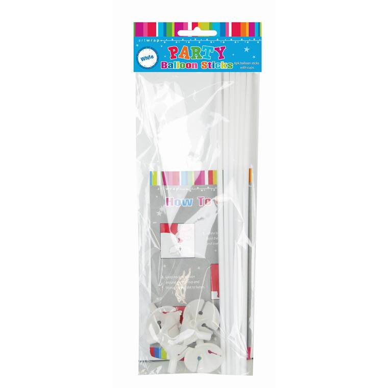 Balloon Sticks 6Pk White