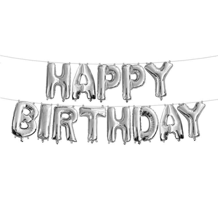 Balloon Foil Banner 35Cm Silver Happy Birthday