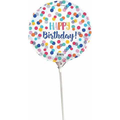 Balloon Foil 22Cm with stick Happy Birthday Confetti