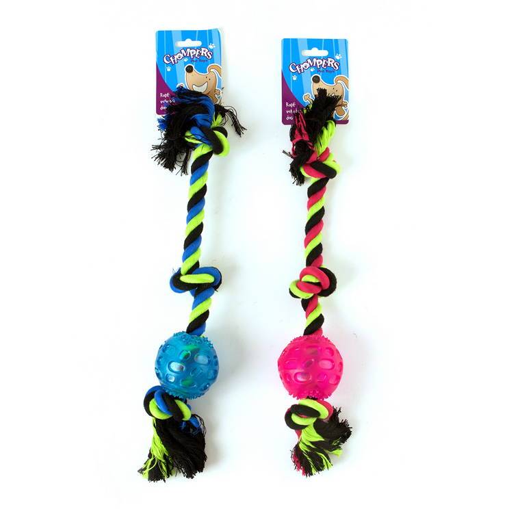 Dog Toy Rope with Ball, 2 Assorted, 45cm