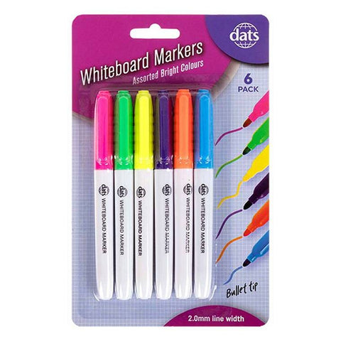 Whiteboard Markers, Slimline, Assorted Colours, 6pk