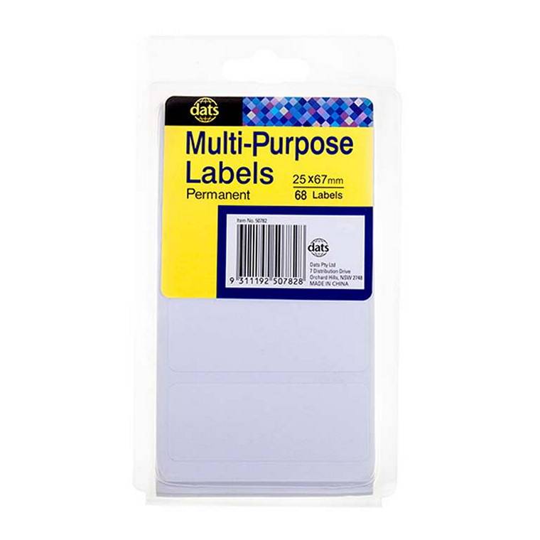 Label, Multi-Purpose, White, 25x67mm, 68pk