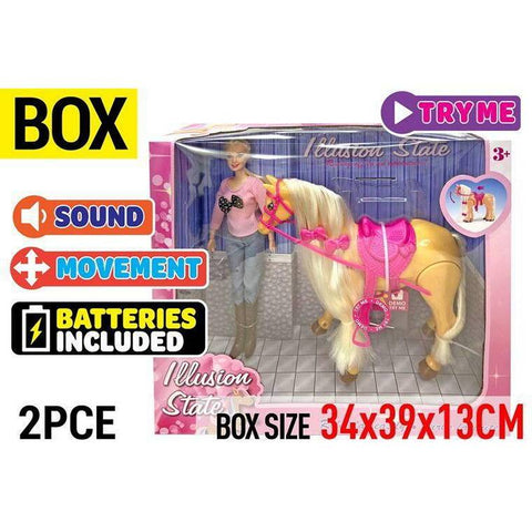 Doll and Walking Horse with Movement and Sound, 2pcs