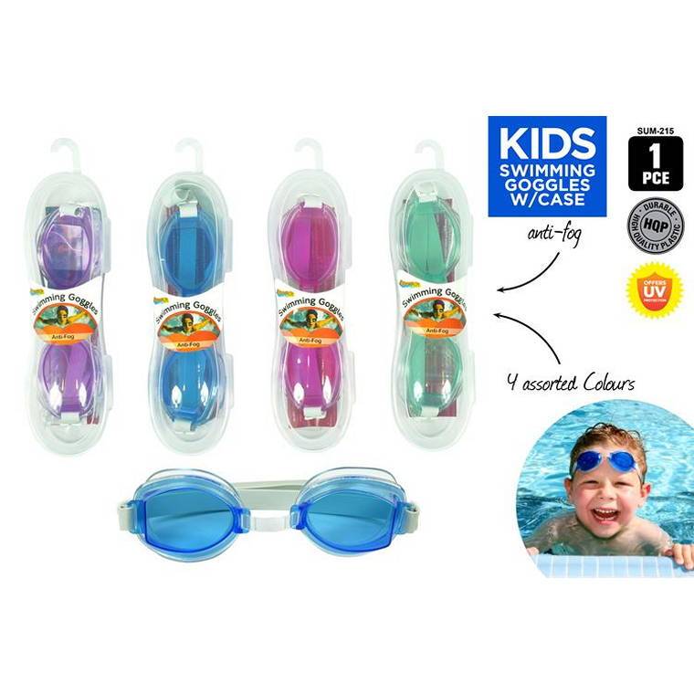 Kid Swim Goggles with Case, 4 Assorted