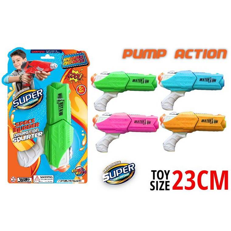 Water Squirter, 23cm Pump Action, 4 Assorted